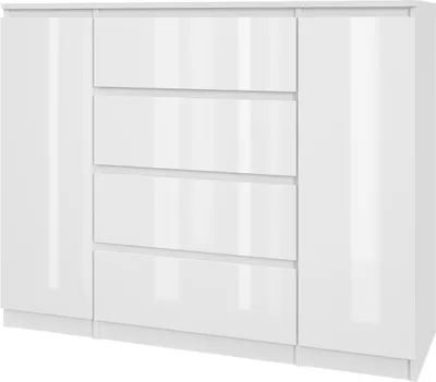 Zdjęcie produktu dla Komoda AVEN 120 cm - biały lakier - z 4 szufladami i 2 szafkami - sypialnia, pokój dziecięcy, pokój młodzieżowy - szafka RTV - biały