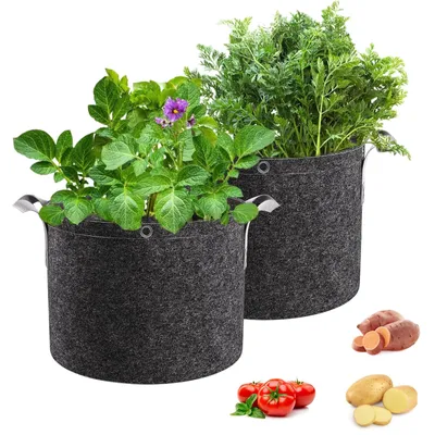 Produktbild von 2 Stück 3 Gallone Pflanzsack Kartoffel Tomaten Erdnüsse Vliesstoff Pflanztasche mit Tragegriffen Garten Gemüse Pflanzbeutel