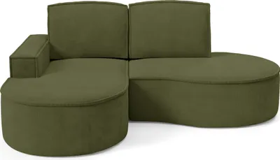 Produktbild von DomoHome Ecksofa MOLLY Ohne Schlaffunktion – Halbkreisförmig, Curio-Bouclé-Stoff, Mit Losen Rückenkissen, Weicher Bouclé-Bezug, 210x157x88 cm, Linke SeiteGrün