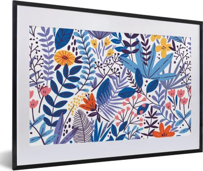 Produktbild von MuchoWow® Gerahmtes Poster Sommer - Blätter - Pflanzen - Muster 60x40 cm - Poster mit Schwarzem Bilderrahmen Wandposter Rahmen Foto Bilder - Schlafzimmer - Plakat in Rahmen - Drucken