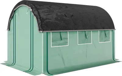 Produktbild von 3 x 2 x 2 m Polytunnel-Gewächshaus mit Sonnenschutznetz, rollbaren Seitenwänden, Kunststoff-Abdeckung, Stahlrahmen, Grün