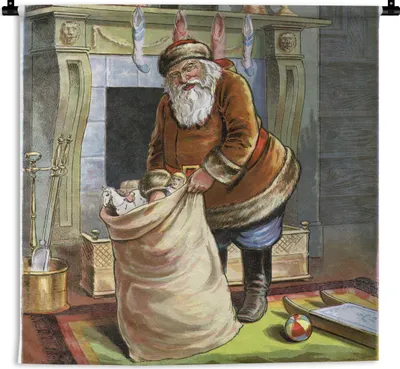 Produktbild von MuchoWow® Wandteppich Wandbehang Weihnachtsmann - Weihnachtsgeschenk - Vintage 90x90 cm Tapisserie Dekoration Wandtuch - Wandaufhänger