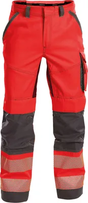 Obrázok produktu pre DASSY® Odessa letné nohavice s vysokou viditeľnosťou a vreckami na kolenách NEON RED/CEMENT GREY veľkosť 54 dĺžka: STANDARD