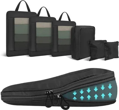Produktbild von Famanu Kofferorganizer Set – 6 Teile – Komprimierbare Packwürfel – Schwarz