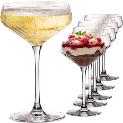 Produktbild von IMPERIAL geriffelte Cocktailschalen 6er Set – Coupe Gläser transparent aus Crystalline Glas 270ml "London" Spülmaschinenfest