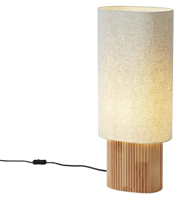 Produktbild von Japandi Stehleuchte Holz mit Leinenschirm 70cm Lamel