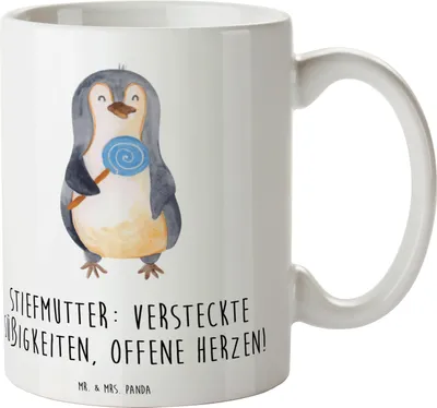 Produktbild von Mr. & Mrs. Panda Tasse mit Motiv Stiefmutter Herzen - Weiß - Geschenk, Dankeschön, Humor, Herz, Liebe, Familie, Teetasse, schöne, Familienmitglieder, Kaffeetasse, haferl