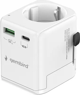 Produktbild von Gembird TPA-EU1A1C20-01-W Geerdeter Universal-Reiseadapter 20 W weiß