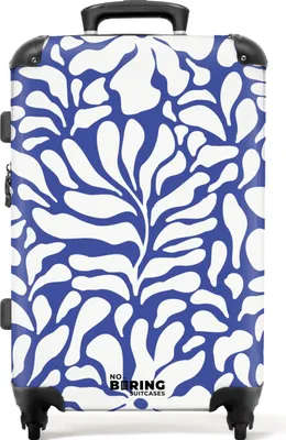 Produktbild von NoBoringSuitcases.com Hartschalen Koffer Mittelgroß 67x43x25 cm, 72L, Abstrakte Drucke für Frauen: Blau mit weißen Blumen, Reisekoffer mit 4 Rollen