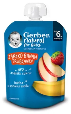 Zdjęcie produktu dla Gerber Deserek w tubce jabłko banan truskawka po 6 miesiącu 80g