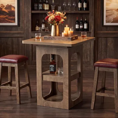 Immagine prodotto di Tribesigns: Tavolino bar quadrato da 80 cm con 3 ripiani, tavolino in legno, ideale per cucina, bar domestico, sala da pranzo, bistrot, piccoli spazi e appartamenti