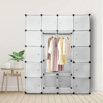 Produktbild von Clanmacy 20 Boxen DIY Regalsystem Kleiderschrank Garderobenschrank Schrank Steckregal 142x37x180cm Weiß