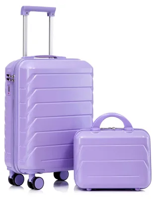 Produktbild von 14"/19" 2-teiliges ABS-Spinner-Kofferset mit Zahlenschloss & 14" Kosmetiktasche (Blau + lila) Reisekoffer, Hartschalenkoffer