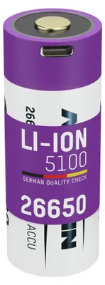 Produktbild von ANSMANN Li-Ion Akku 26650 5100mAh, USB Typ-C Ladebuchse, Hochleistungsakku