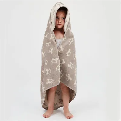 Produktbild von Frottee Kapuzentuch | 100% Baumwolle | 0+ bis 5 Jahre | Kapuzenhandtuch 80x80 Schauckelpferd Taupe