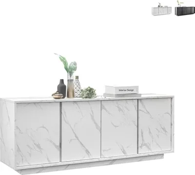 Produktbild von Moderne Design-Kommode mit 4 Türen in Marmoroptik 180x43x79cm Athens - Weiß