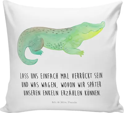 Produktbild von Mr. & Mrs. Panda kuschelkissen 40x40 Krokodil - Weiß - Geschenk, Meer, Abenteuerlust, Sofa Kissen, Lieblingsmensch, Freundin, Polster, Krokodile, Beste, Dekokissen