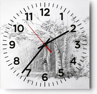 Produktbild von Wanduhr - Quadrat - Glasuhr - Skizze Wald Birke - 30x30cm - Schleichendes Uhrwerk - Lautlos - zum Aufhängen bereit - Dekoration Modern - Wanddekoration aus Glas - C4AC30x30-4280