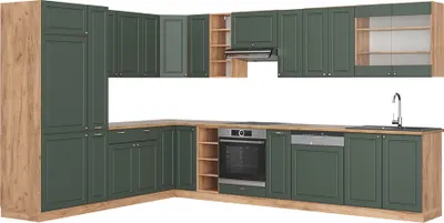 Produktbild von Eckküche Vicco Fame-Line Grün-Gold Landhaus/Goldkraft Eiche 347 x 60 cm , AP Eiche, Model 47345