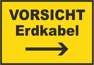 Produktbild von Vorsicht Erdkabel mit Richtungspfeil rechts Schild A1 Rückseite selbstklebend
