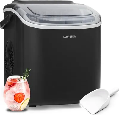 Zdjęcie produktu dla Kostkarka do lodu Klarstein dla domu, kempingu, gastro, szybka mini kostkarka do lodu, profesjonalna kostkarka do dużych i małych kostek lodu, samoczyszcząca, zbiornik na wodę 1,3 l, 12 kg lodu w 24h