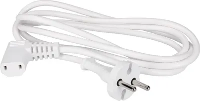 A white power cord with two different plugs.