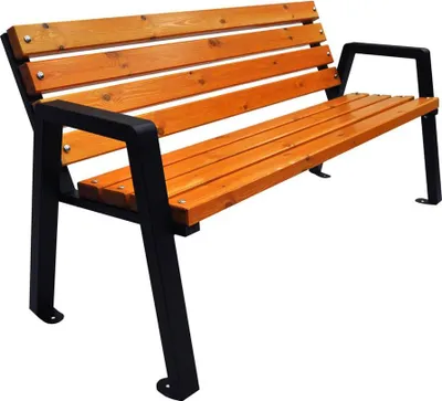 Produktbild von Bank Moderno aus Holz und Stahl, Braun, 200 cm Sitzlänge, mit Rückenlehne