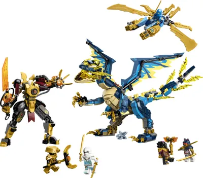 Zdjęcie produktu dla LEGO NINJAGO Smok ywiou kontra mech cesarzowej, duy zestaw, smok zabawka dla dziecka z figurk akcji, szybowcem ninja i 6 minifigurkami, Dragons Rising, prezent dla chopca i dziewczynki, 71796