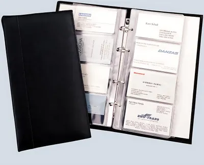 Produktbild von Visitenkarten-Ringbuch schwarz Kunstleder inkl. A-Z Register+Hüllen