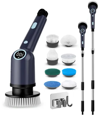 Produktbild von Samako Elektrische Reinigungsbürste Nanopro, IPX6 wasserdicht, mit Griff & 9 Aufsätzen, bis 135 cm, für Bad, Küche, Böden, Glas, Fliesen & Auto, inkl. Aufhängung & belüfteter Tasche