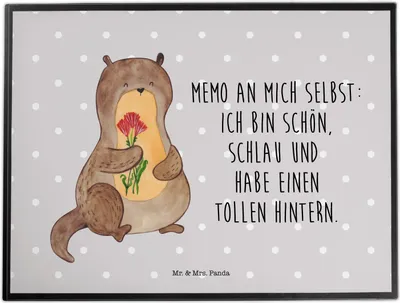 Produktbild von Mr. & Mrs. Panda Schreibunterlage Otter Blumenstrauß - Grau Pastell - Geschenk, Positiv, tischpad, Süß, schreibauflage, schreibtischunterlage, Selbstliebe, malmatte