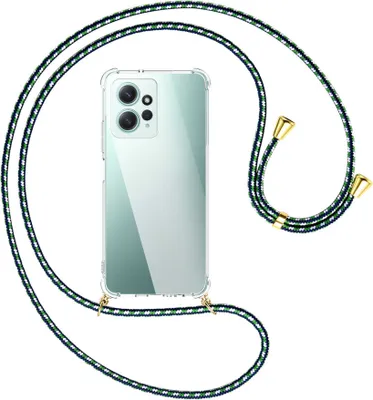 Produktbild von Handykette Backcover-Schutzhülle mit Band (Metall goldfarben) für Xiaomi Redmi Note 12 4G (6.67'') - grün/blau/weiß