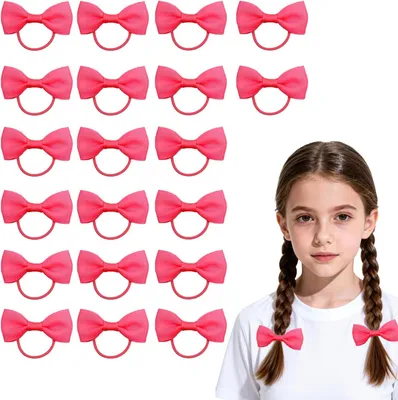 Produktbild von Gummibänder mit Schleifen – Set mit 20 Stück – Haargummis mit Schleifenband – Set mit Haargummis für Mädchen – Haaraccessoires für die Schule