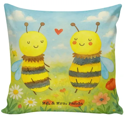 Produktbild von Mr. & Mrs. Panda kuschelkissen 40x40 Biene Verliebt Design - Weiß - Geschenk, kissen bedruckt, Deko, Polster, für sofa