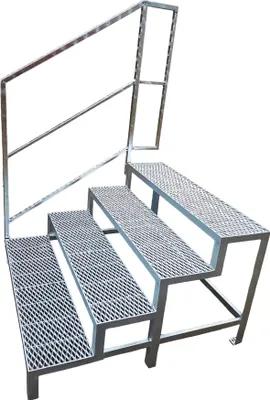 Produktbild von 4 Stufen mit Geländer Stahltreppe Außentreppe Freistehend Breite 100 cm Höhe 60-84 cm verzinkt