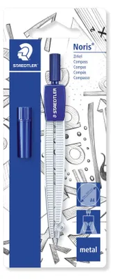 Produktbild von STAEDTLER 550 50 BK Schulzirkel mit Minendose auf Blisterkarte, blau/silber