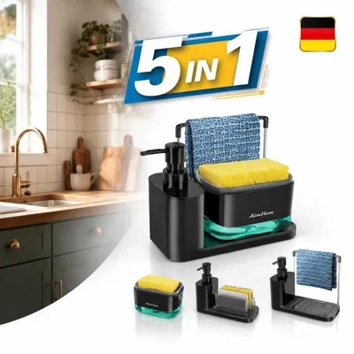 Immagine prodotto di Set di organizzatori per la cucina 5-in-1, con dispenser per sapone doppio e porta spugna