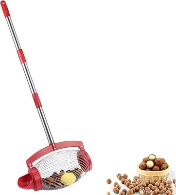 Produktbild von Großer Teleskop-Nuss-Sammler mit Aufbewahrungstasche, Edelstahlstab, für müheloses Sammeln von Walnüssen, Eicheln und Pekannüssen im Garten.