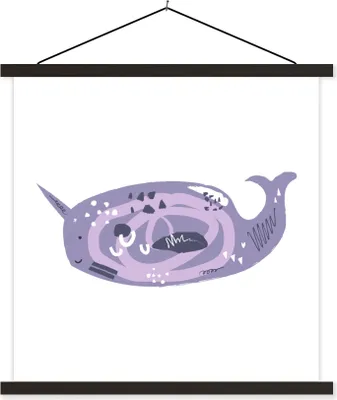 Produktbild von MuchoWow® Textilposter Narwal - Lila - Pastell 120x120 cm mit schwarzem Rahmen - Aufhängungsset