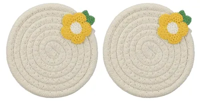 Runde geflochtene Platzsets, 2 Stück, 12 cm, Baumwolle, beige