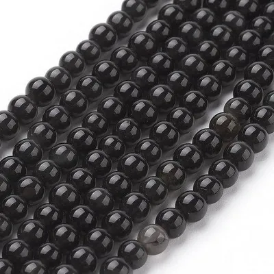 Image de Lot de 85 perles en obsidienne noire de 4 mm pour la fabrication de bijoux - bracelets - colliers - artisanat DIY