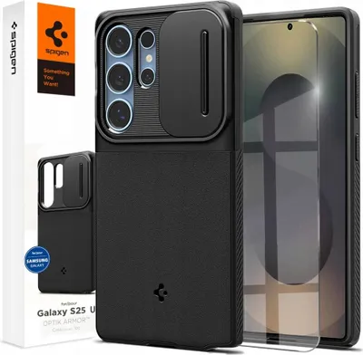A product image showing a phone case and screen protector, with packaging in the background.