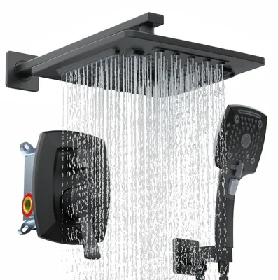 Immagine prodotto di ELLO&ALLO: Set di rubinetteria da bagno nero opaco, completo di miscelatore, soffione a pioggia