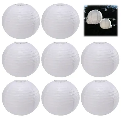 4 Papierlampenschirme rund, weiß, 20 cm, für Dekoration