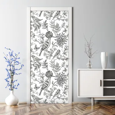 Produktbild von Dekorative Türaufkleber selbstklebend Klebefolie Aufkleber Vogelskizze weiß 85 x 200 cm