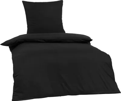 A black duvet cover and pillowcase set.