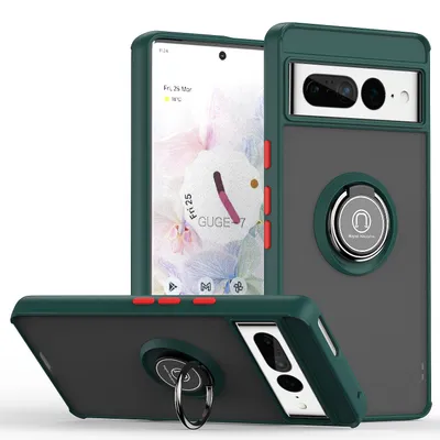 Obrázek produktu pro Pouzdro pro Google Pixel 7 Pro matné průsvitné TPU pouzdro s prstencovým držákem a stojánkem tmavě zelená