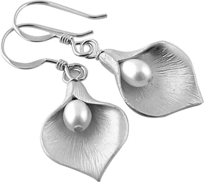 Produktbild von Kreative Frauen Faux Perle Blume Blütenblatt Anhänger Haken Ohrringe Retro Party Schmuck-Silber