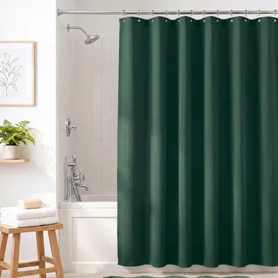 Produktbild von Textil Duschvorhang Wannenvorhang wasserabweisend Waffelstoff inkl. 12 Ringe 180x200cm Dunkelgrün