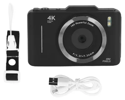 Produktbild von 4K-Digitalkamera, 48 MP, 2,8-Zoll-IPS-HD-Bildschirm, 16-facher Zoom, Autofokus, tragbares Taschenvideo für Reise-Vlogging, Schwarz